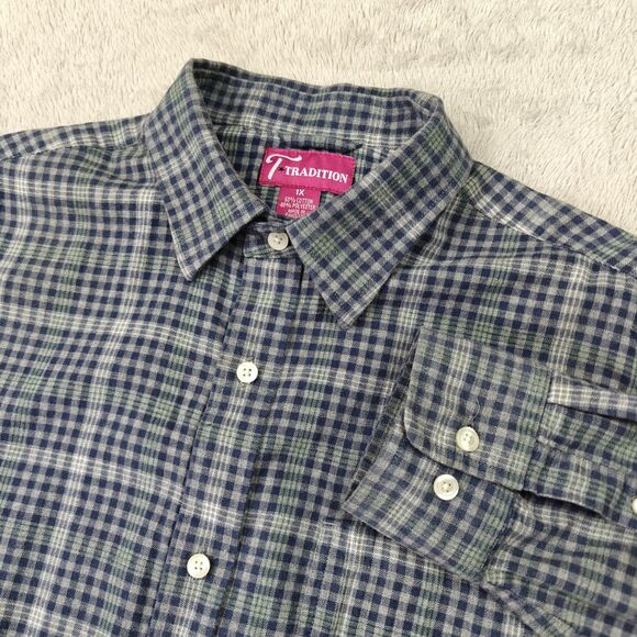 Tradition Plaid Flannel Shirt Men's 1X Blue Gray Standard Fit Cozy Soft Utility - Picture 1 of 7